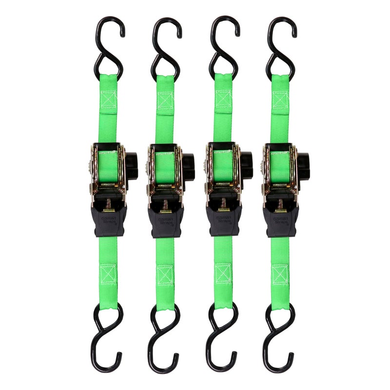 SMARTSTRAPS Retractable Ratchet Tie Down Straps (4 PK) 1,500lb Break Strength, 500lb Safe Work Load, Standard Duty, Secure and Haul ATVs, Lawn Tractors, Cargo, Boxes and Other Small Equipment - Image 1